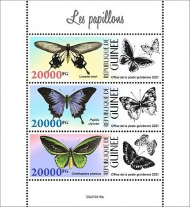 Guinea - 2021 Butterflies, Losaria Coon, Ulysses - 3 Stamp Sheet - GU210310a