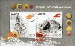 Malta 2008 MNH Stamps Souvenir Sheet Scott 1329 Euro Coins Joint Issue Cyprus