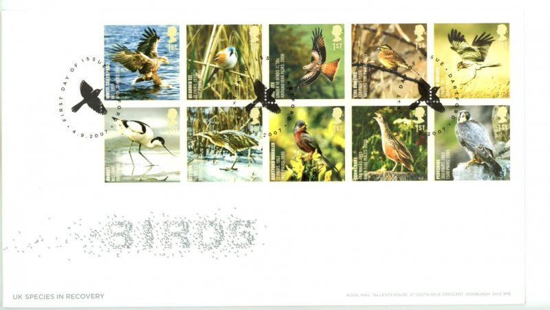 Great Britain 2007 FDC Birds UK Species in Recovery  Sc# 2507a se tenant bloc...