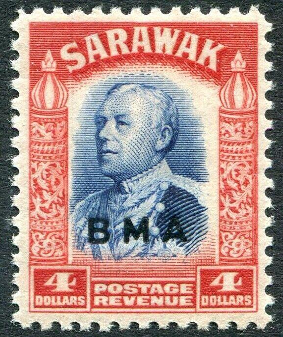 SARAWAK-1945  B.M.A $4 Blue & Scarlet Sg 143 UNMOUNTED MINT V30994