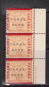 Canal Zone #13 Mint Strip Of Three Variety