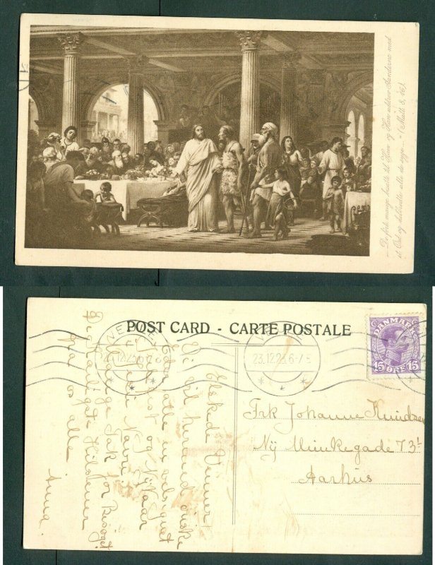 Denmark. 1923 Postcard. Vejle. 15 Ore. Painting, Christus  Matt. 8,16. Horsens 