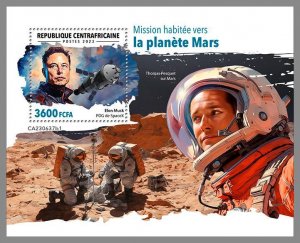 CENTRAL AFRICAN REP. 2023 MNH Human mission Mars space IMPERFORATED S/S #637b1