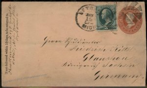 USA 1879 Upfranked Stationery Entire Cover Transatlantic Germany 95654