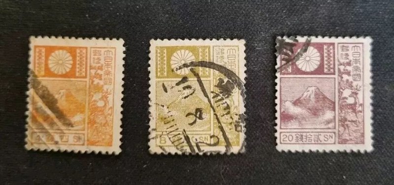 JAPAN 1929 Mt. FUJI- old Die (19mm) with wmk - Scott # 172a,174a,176a used #1199