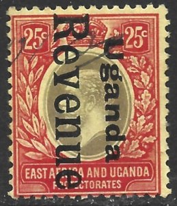 Uganda 1918 Revenue KGV 25c Red & Black #68a Fine Used CV £15.00-