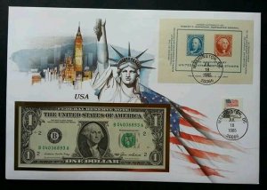 USA US 100th Anniversary United States Postage Stamp 1985 FDC (banknote cover)