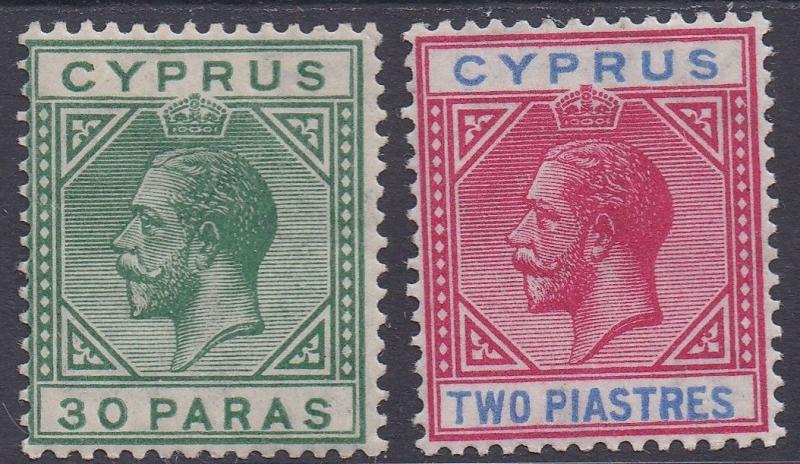 CYPRUS 1921 KGV 30PA AND 2PI WMK MULTI SCRIPT CA