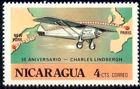 Spirit of St Louis & NYC-Paris Route, Nicaragua SC#1053 Mint