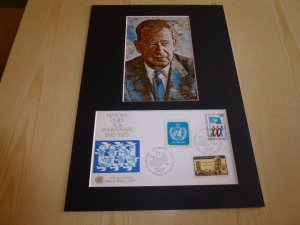 Dag Hammarskjold UN Art Postcard and FDC mount matte size A4