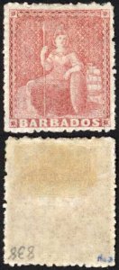 Barbados SG27 (4d) Lake-rose Rough Perf 14 to 16 No Wmk M/M Cat 190 pounds