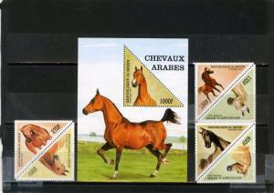 BENIN 1997 Sc#1053A-1054 HORSES SET OF 6 STAMPS & S/S MNH 