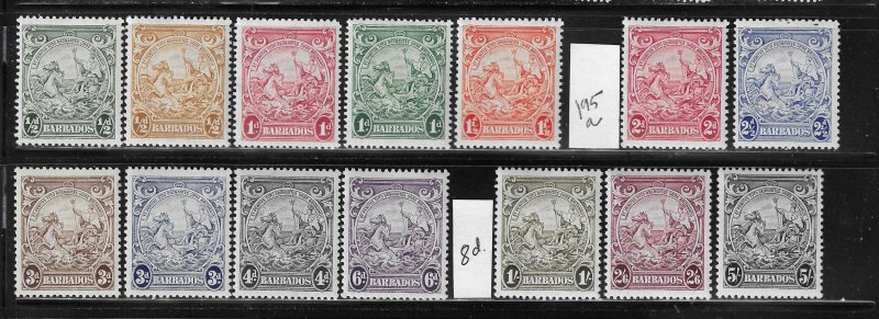 BARBADOS SCOTT #193-195/195B-199/200-201A GEORGE VI PARTIAL SET- MINT NH