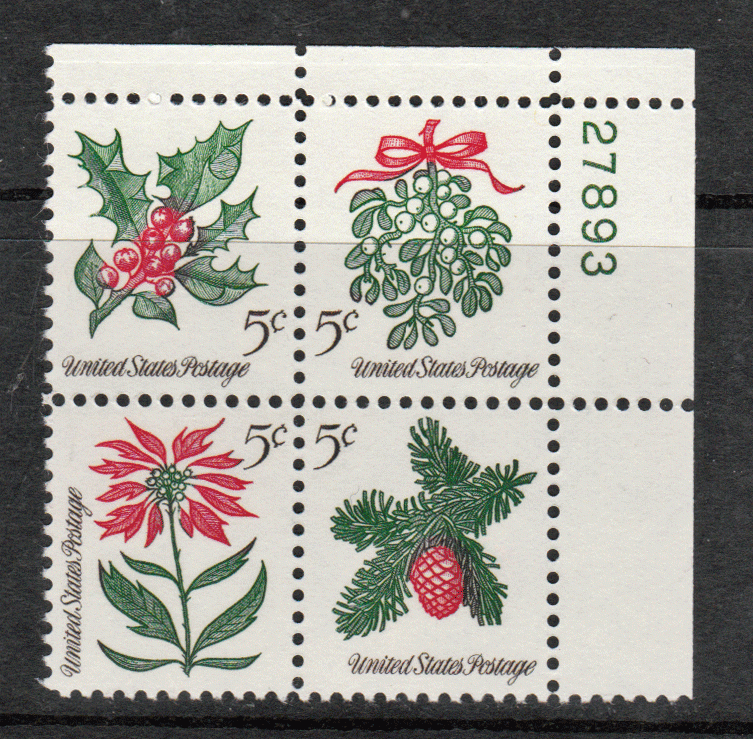 USA Plate Block # 1254 - 1257 - M/NH - Christmas 1964 - UR - Plate 27893