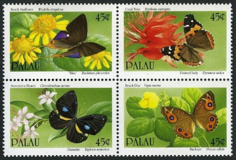 Palau 242-245a block,MNH.Michel 366-369, Butterflies and Flowers 1990.