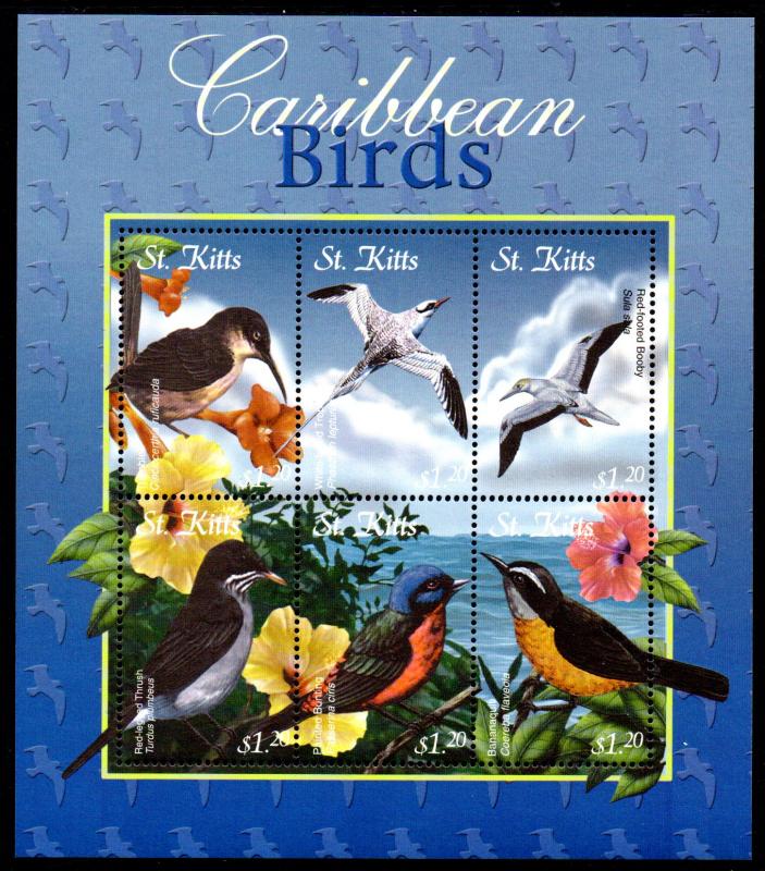 ST. KITTS 515 MNH S/S SCV $7.00 BIN $4.25 BIRDS