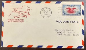 C23 House of Farnam cachet Eagle Holding Shield & Arrows FDC 1938 