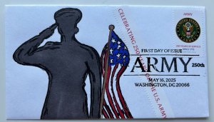 2025 Army FDC Hand Painted Drawn Cachet Celebrating 250th Year Selvage Piece