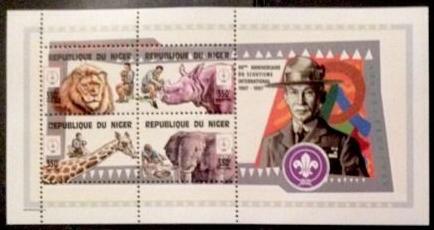 NIGER SHEET BADEN POWELL SCOUTS ELEPHANTS GIRAFFES WILDLIFE