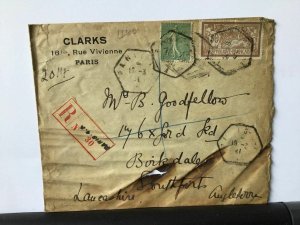 France 1921 registered to England  stamps cover Ref R28302