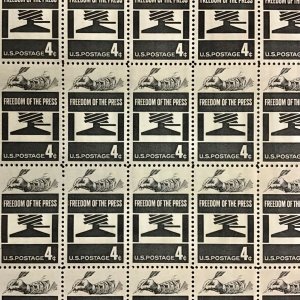 1119    Freedom of the Press   MNH 4 c Sheet of 50    FV $2.00    1958