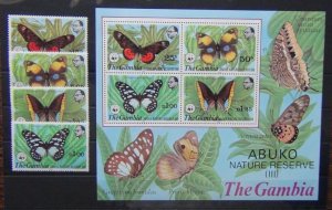 Gambia 1980 Abuko Nature Reserve 3rd Series Butterflies set & M/s MNH