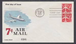 US Mel C61-9 FDC. 1960 7c red Jet Coil Pair, Fluegel Color Cachet, VF