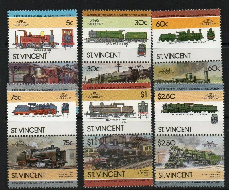 ST.VINCENT SG893/904 1985 RAILWAY LOCOMOTIVES MNH 