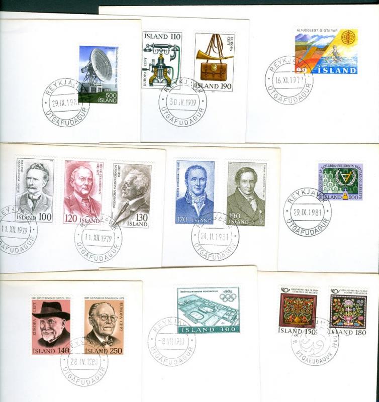 Iceland. 9 Different FDC. 1970-80es. See Description