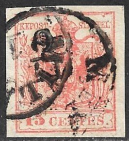 LOMBARDY VENETIA 1854 15c ARMS Machine Paper Sc 4g Used