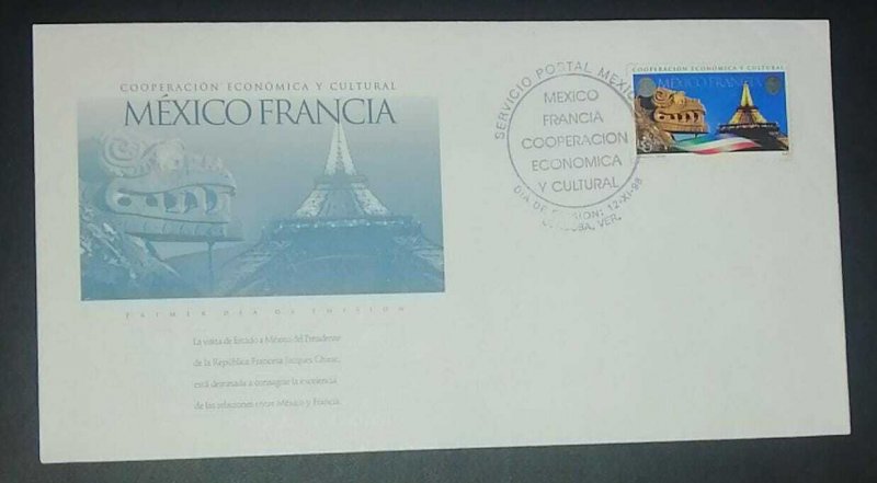 A) 1998, MEXICO, ECONOMIC AND CULTRAL COOPERATION WITH JOINT FRANCE, FDC, XF 