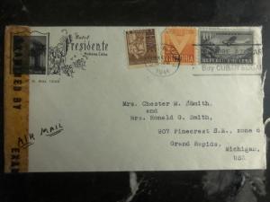 1944 Habana Cuba Censored cover to Grand Rapids MI USA Victory Stamp