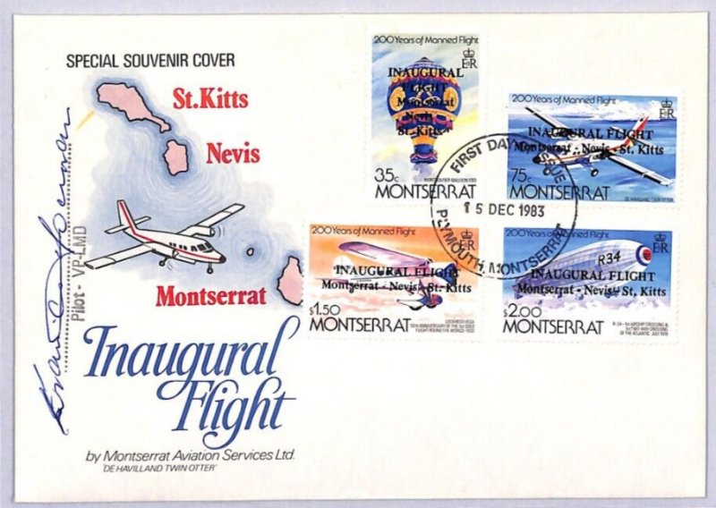 MONTSERRAT Air Mail Cover PILOT SIGNED ST KITTS & NEVIS FIRST FLIGHT 1983 ZC18