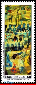 2078 BRAZIL 1986 INTL. PEACE YEAR, PAINTING WAR AND PEACE BY PORTINARI, ART, MNH