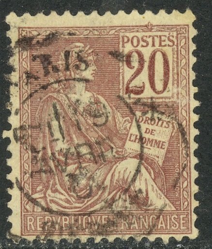 FRANCE 1900-29 20c Brown Violet MOUCHON Type Sc 118 VFU