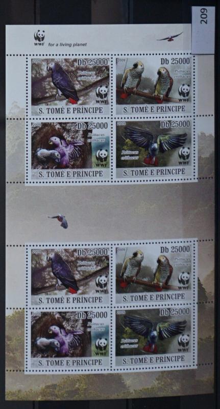 S0 0209 WWF Animals Sao Tome and Principe MNH 2009 Grey Parrot Birds