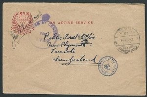 EGYPT NEW ZEALAND FORCES 1942 censor cover. Postage Prepaid cds............42862