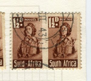 SOUTH AFRICA; 1942 early Small War Effort issue fine used 1.5d. Pair