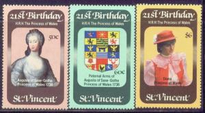 ST.VINCENT  647-49 MNH 1982 PRINCESS DIANA BIRTHDAY