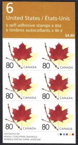 Canada #2013a 80¢ Maple Leaf and Twig (2003). Pane of 6 stamps. MNH