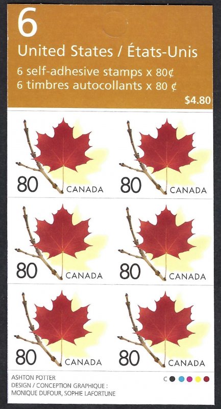 Canada #2013a 80¢ Maple Leaf and Twig (2003). Pane of 6 stamps. MNH