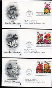US 2829-2833 booklet Garden Flowers set of 3 Addr PCS cachet FDC