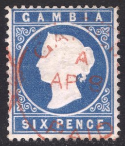 Gambia 1880 6d Blue Wmk Crown CC SIDEWAYS Scott 10v SG 18A VFU SG Cat£100($122)