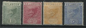 Malaya Selangor 1891-95 1 cent to 5 cents mint o.g. hinged