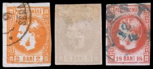 Romania Scott 33-34, 36 (1868-70) Used G-F, CV $110.00 B