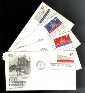 UNITED STATES FDCs (4) 10¢ Continental Congress 1974 Artcraf