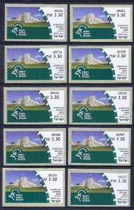 ISRAEL STAMPS 2023 NATIONAL PARKS ATM SET OF 10 ALL MACHINE LABEL NEW TARIFF MNH