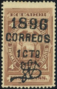 Ecuador #73d Coat of Arms Overprint Error Postage Stamp 1896 MH OG
