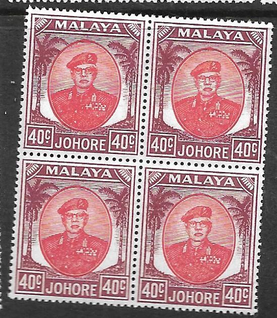 MALAYA JOHORE (P0301B) 40C SULTAN BL OF 4  SG 143  MNH