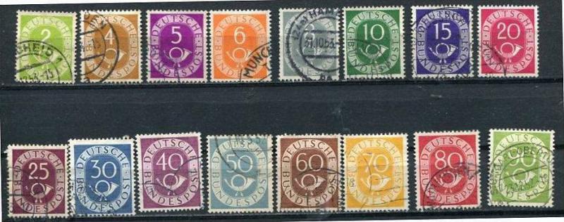 Germany 1951 Sc 670-685 MI 123-138 Used Numeral And Post Horn. CV 50.00 Euro